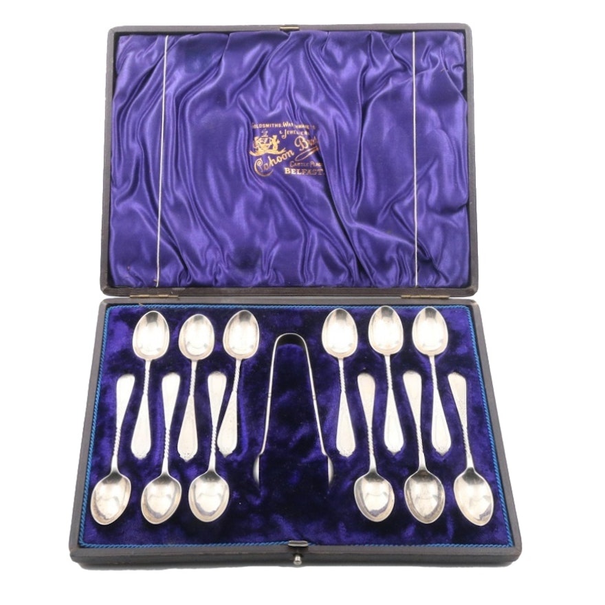 James Deakin & Sons Sterling Silver Demitasse Spoons and Sugar Tongs Set