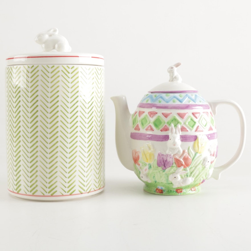 Easter Egg Themed Teapot and Candy Jar