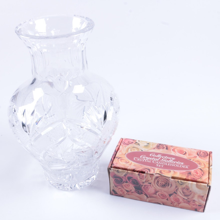 Vintage Crystal Vase and Candleholders