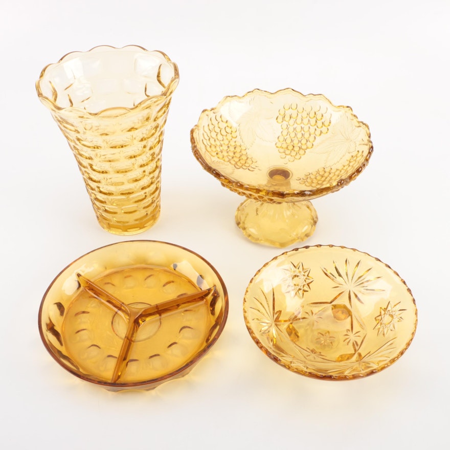 Amber Pressed Glass Dishes
