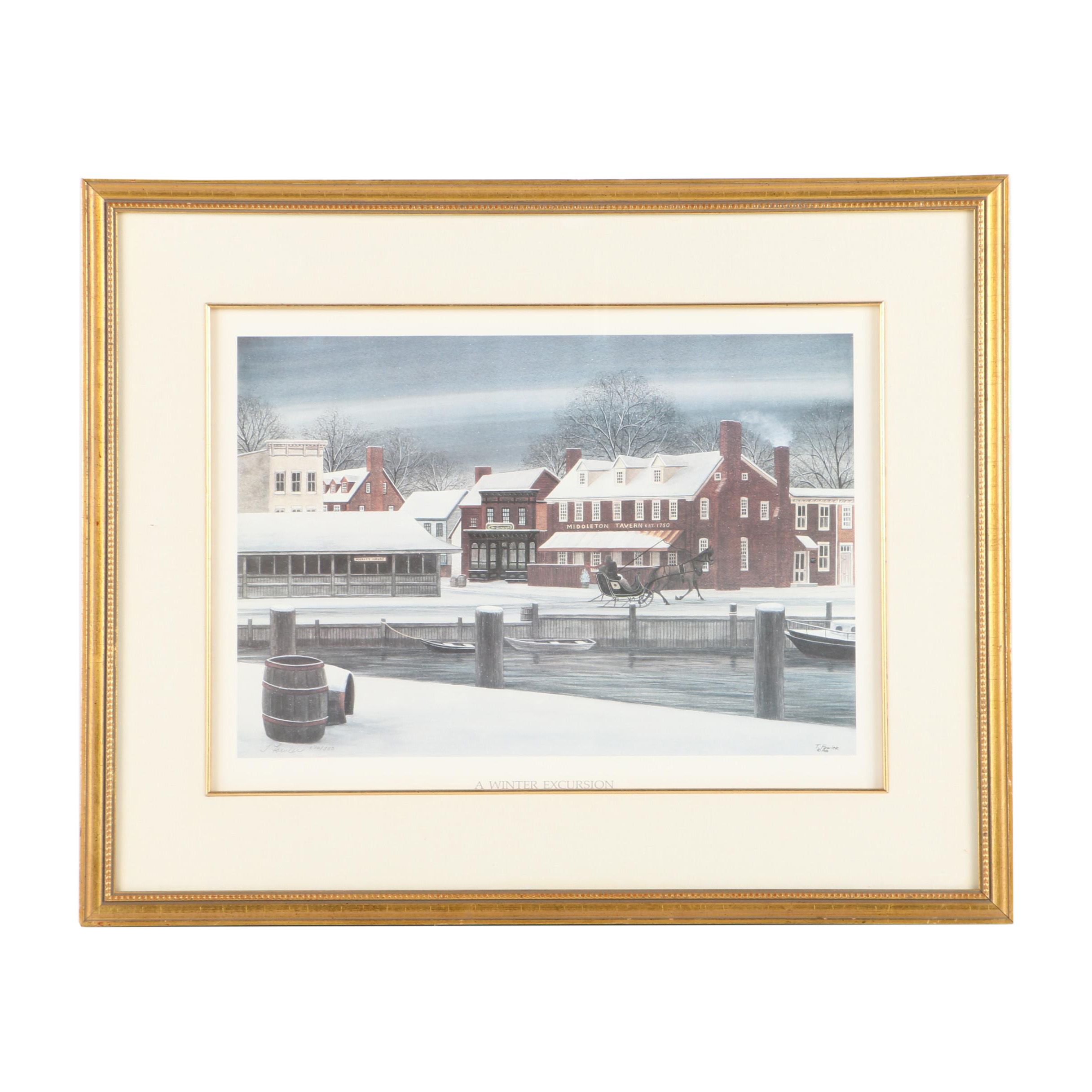 Terri Fowler 1986 Limited Edition Offset Lithograph "A Winter Excursion"