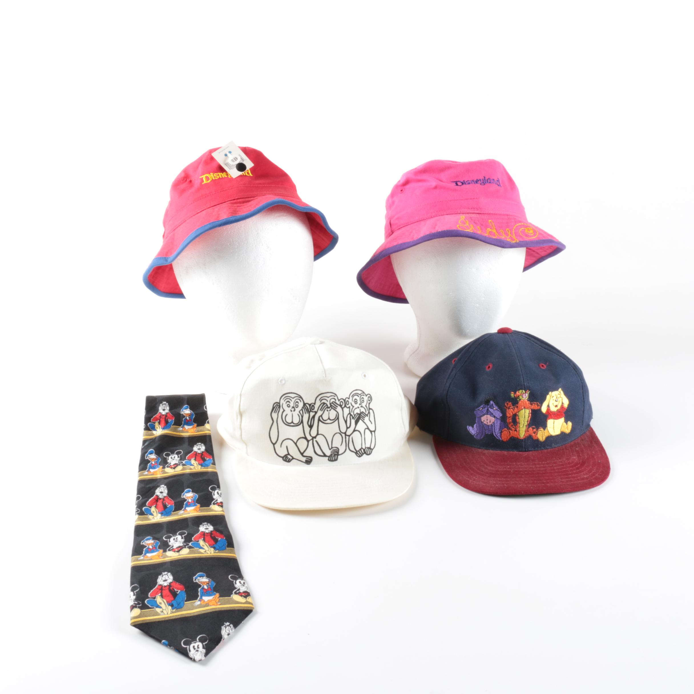 Collection of Disney Hats and Tie