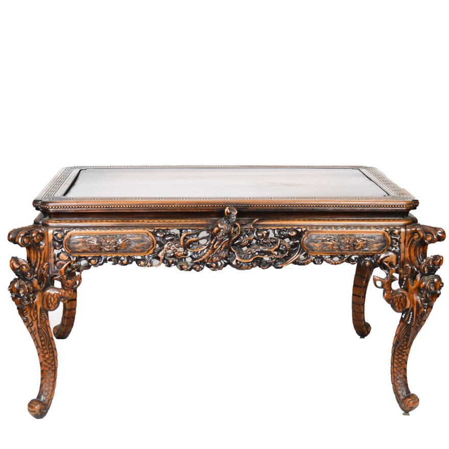 Carved Chinese Table in Japanese Art Nouveau Style