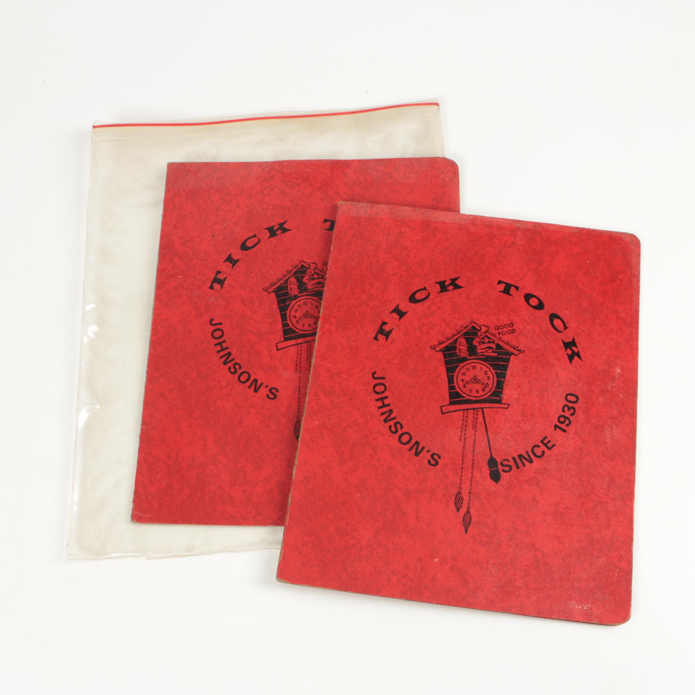 Vintage Los Angeles Johnson's Tick Tock Restaurant Menus