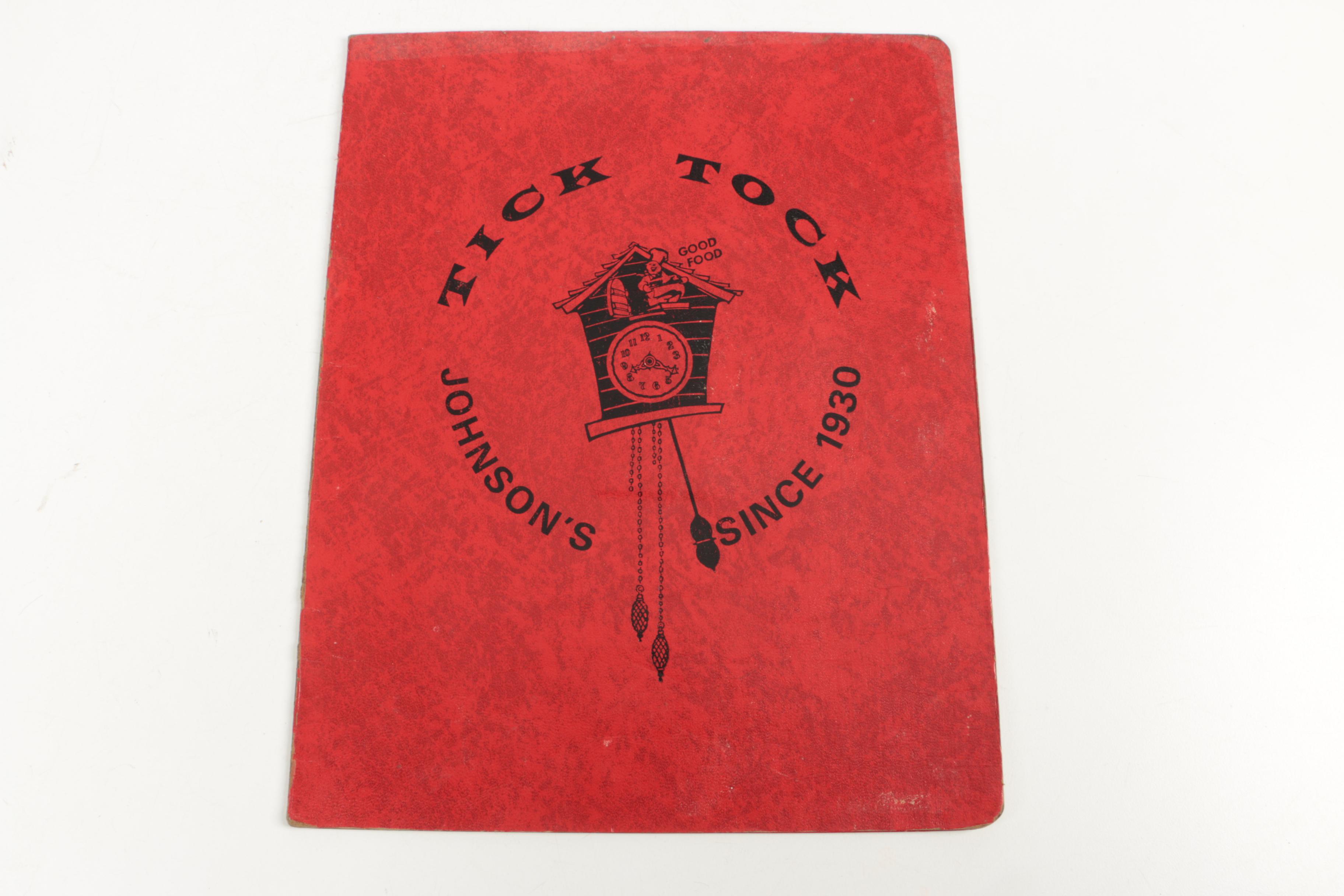Vintage Los Angeles Johnson's Tick Tock Restaurant Menus