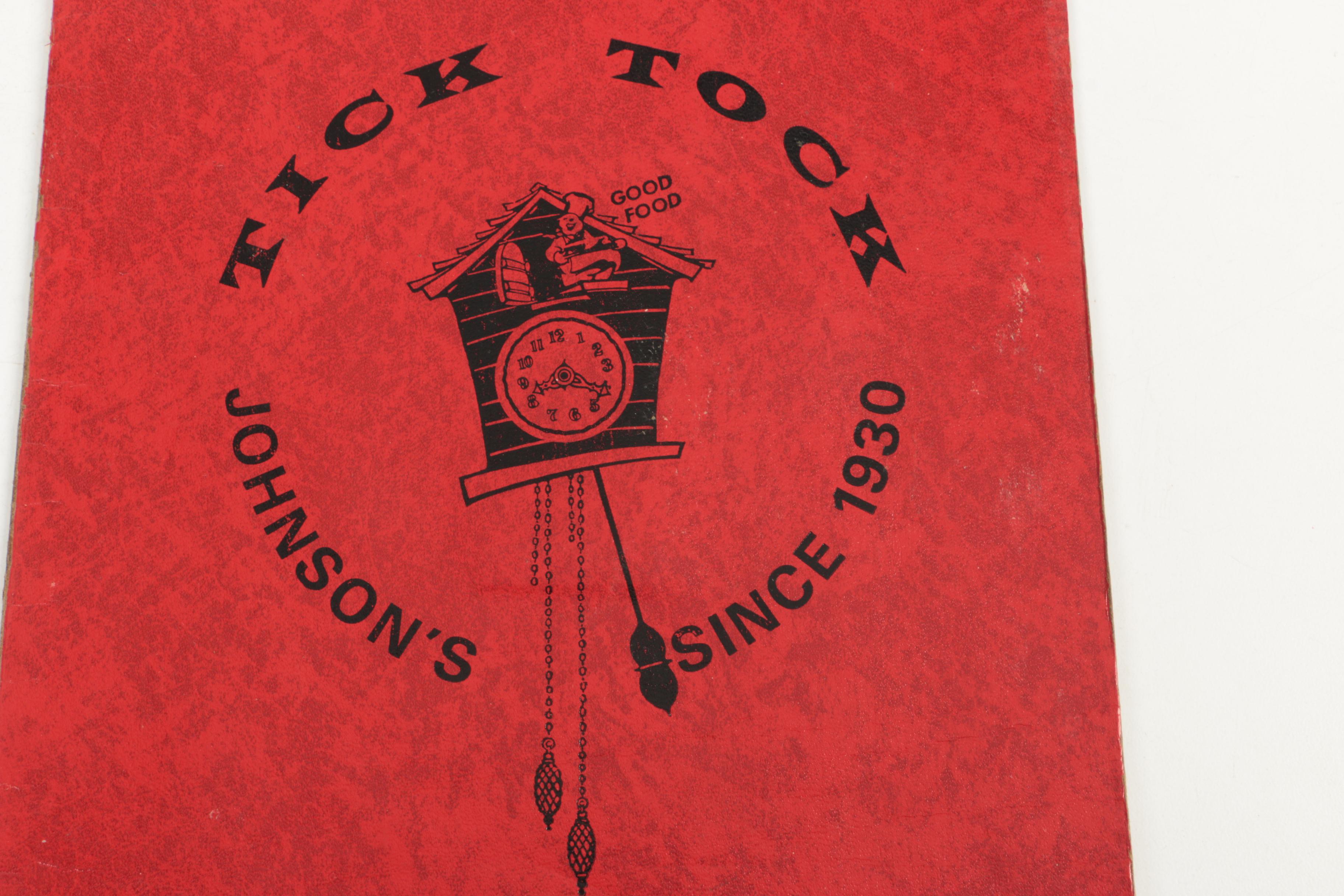 Vintage Los Angeles Johnson's Tick Tock Restaurant Menus