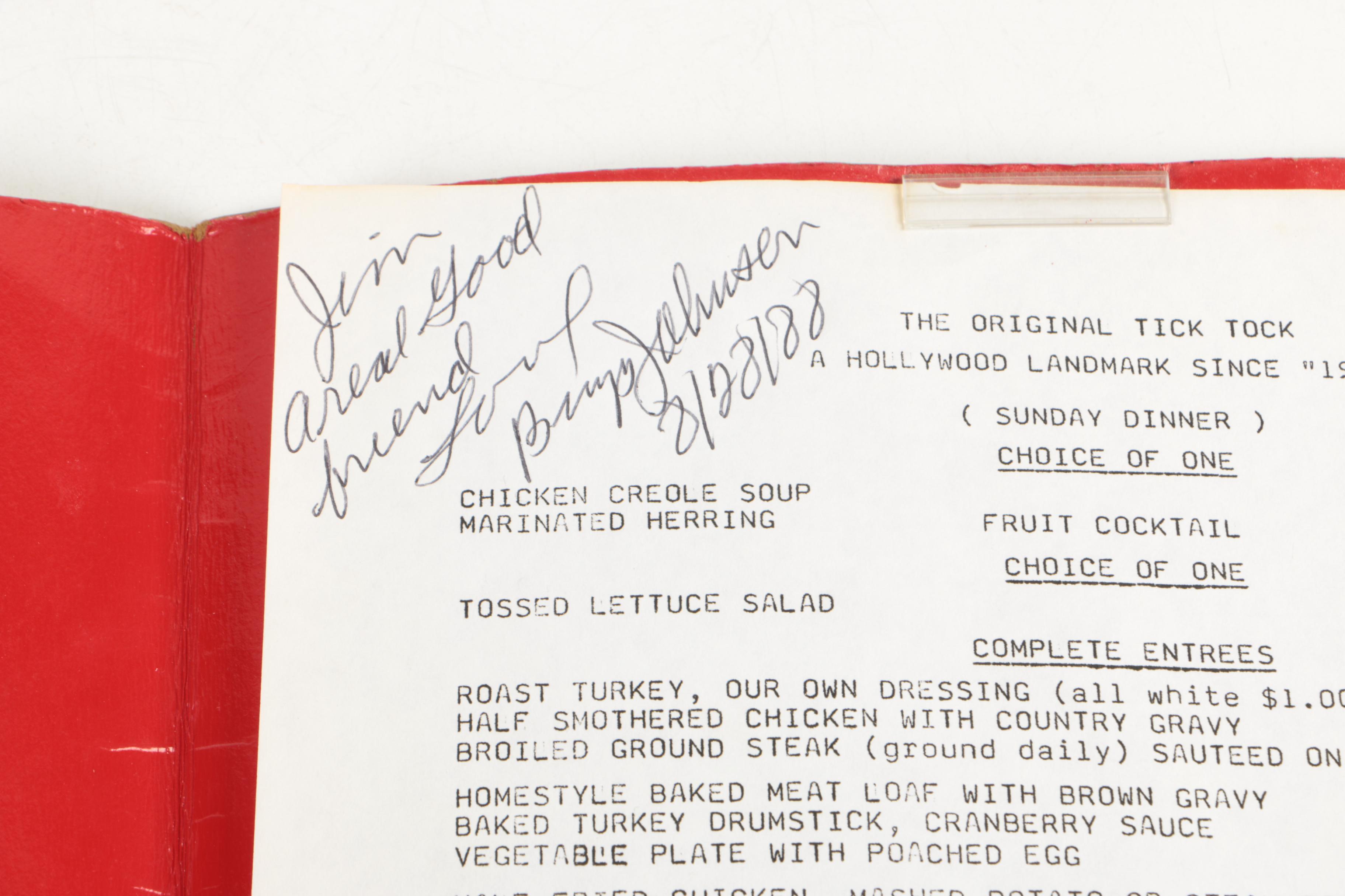 Vintage Los Angeles Johnson's Tick Tock Restaurant Menus