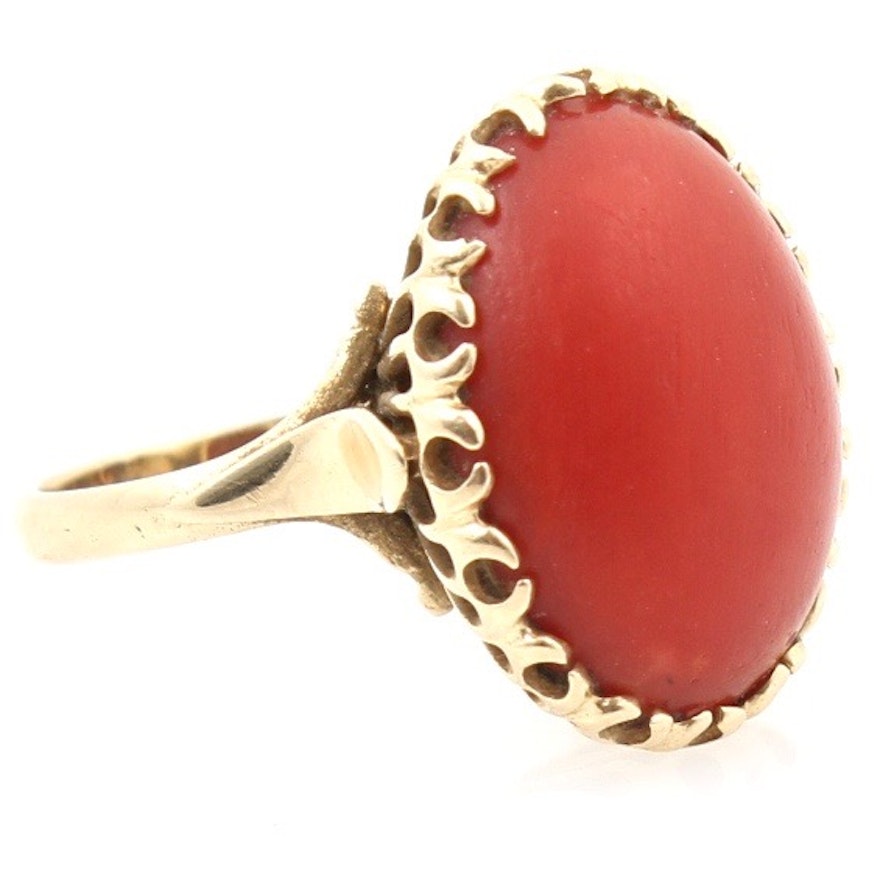 14K Yellow Gold and Coral Ring