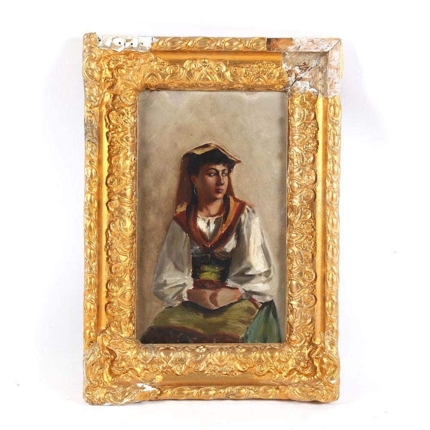 Antique Oil Portrait on Paperboard