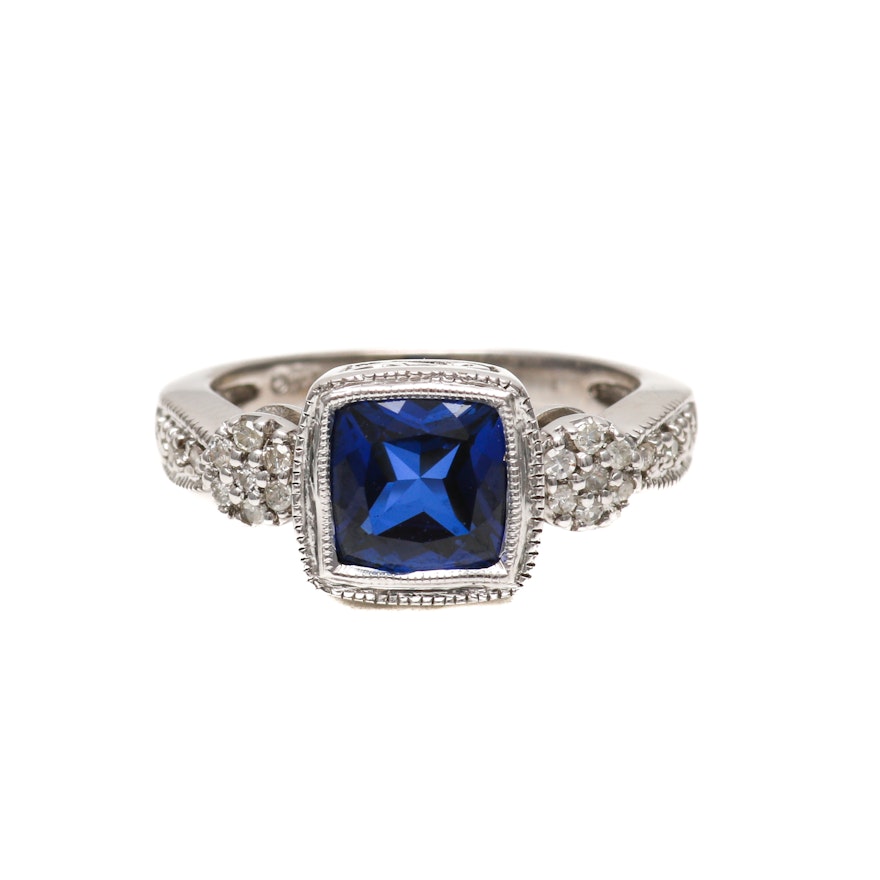 10K White Gold Blue Sapphire and Diamond Ring