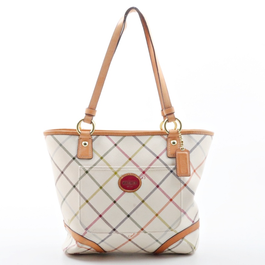 Coach Peyton Tattersall White Multicolor Tote Shoulder Bag