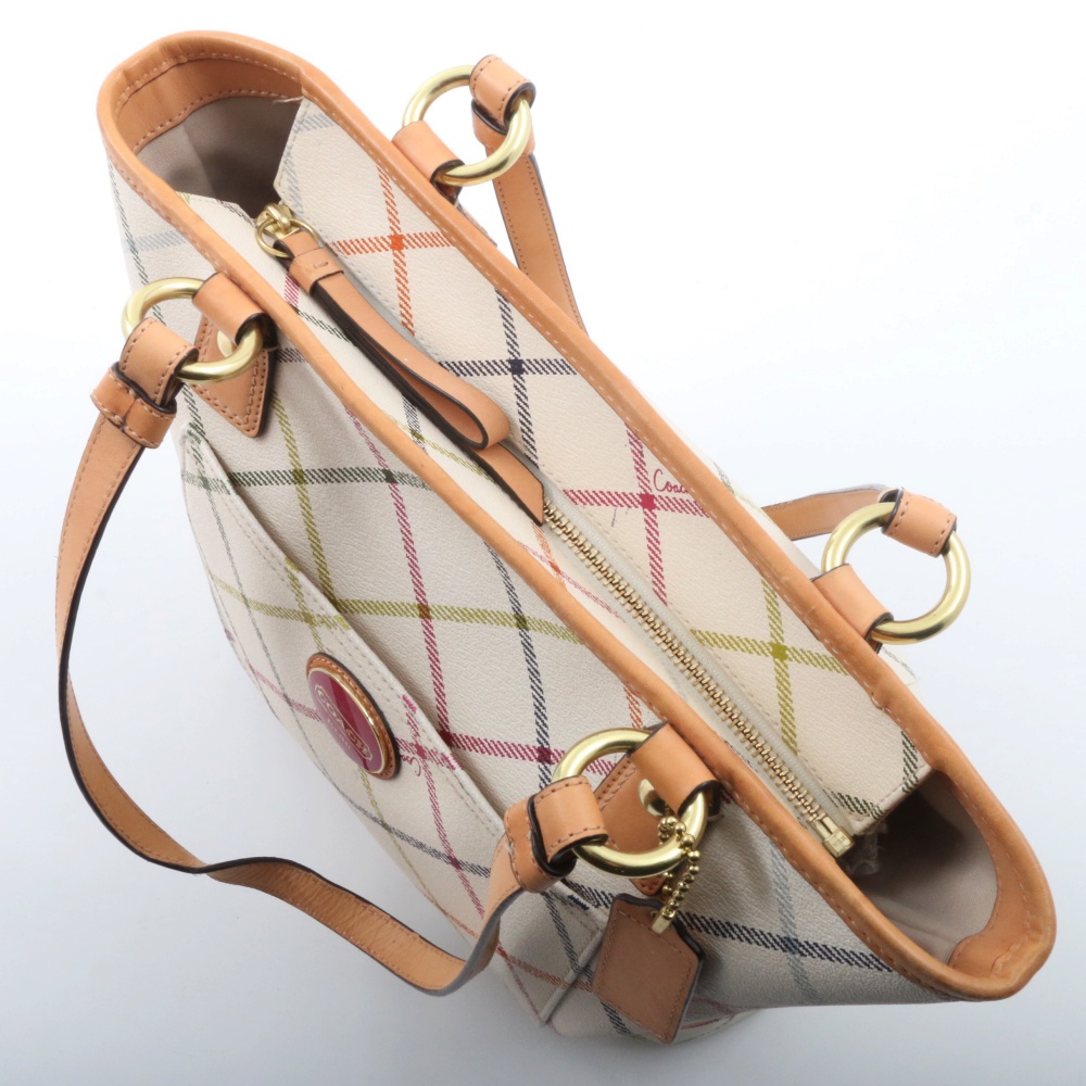 Coach Peyton Tattersall White Multicolor Tote Shoulder Bag