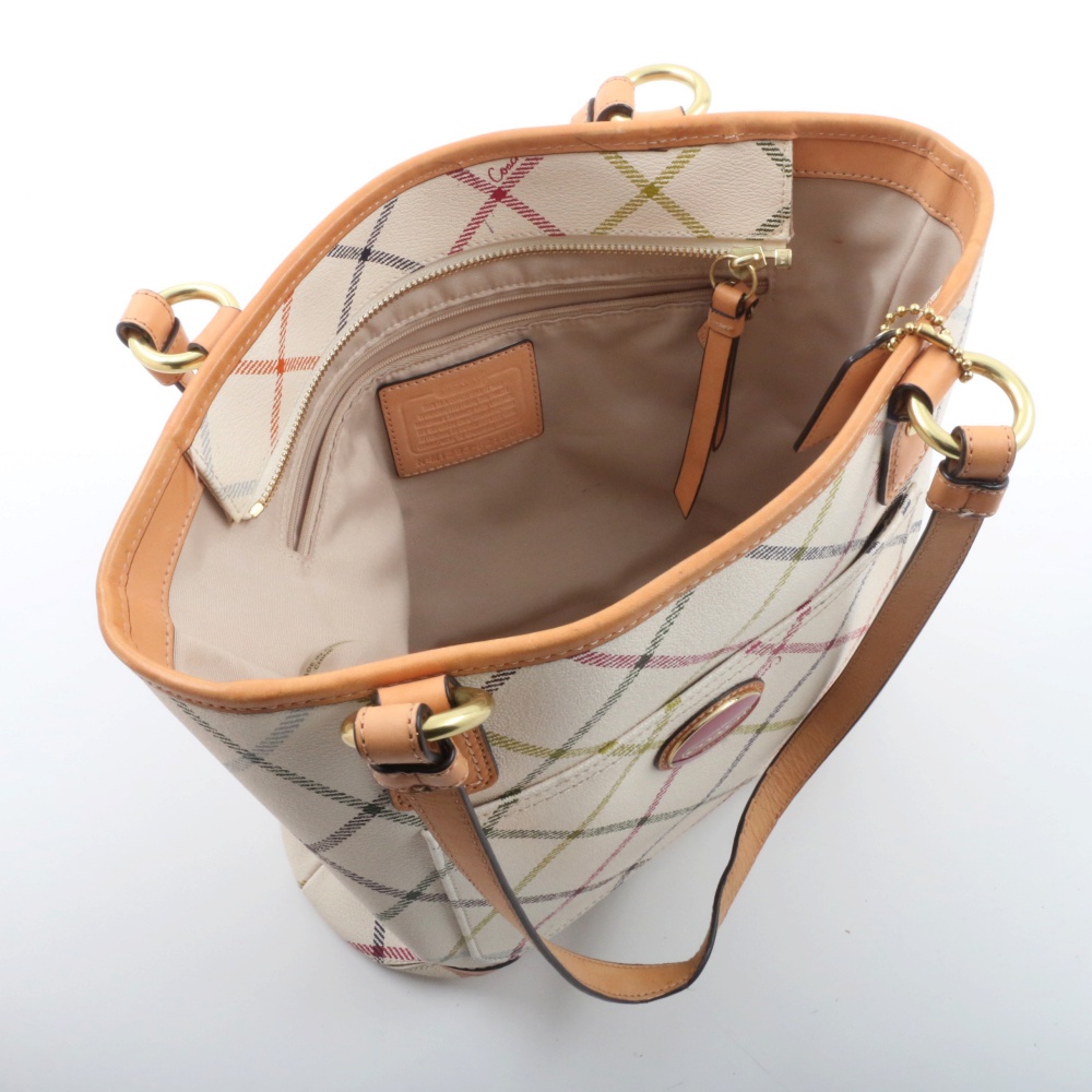 Coach Peyton Tattersall White Multicolor Tote Shoulder Bag