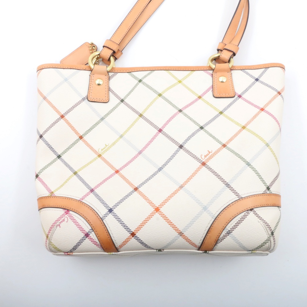 Coach Peyton Tattersall White Multicolor Tote Shoulder Bag