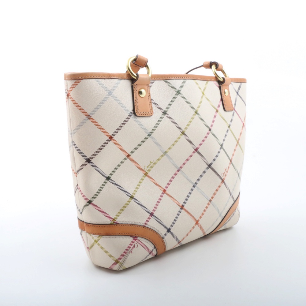 Coach Peyton Tattersall White Multicolor Tote Shoulder Bag
