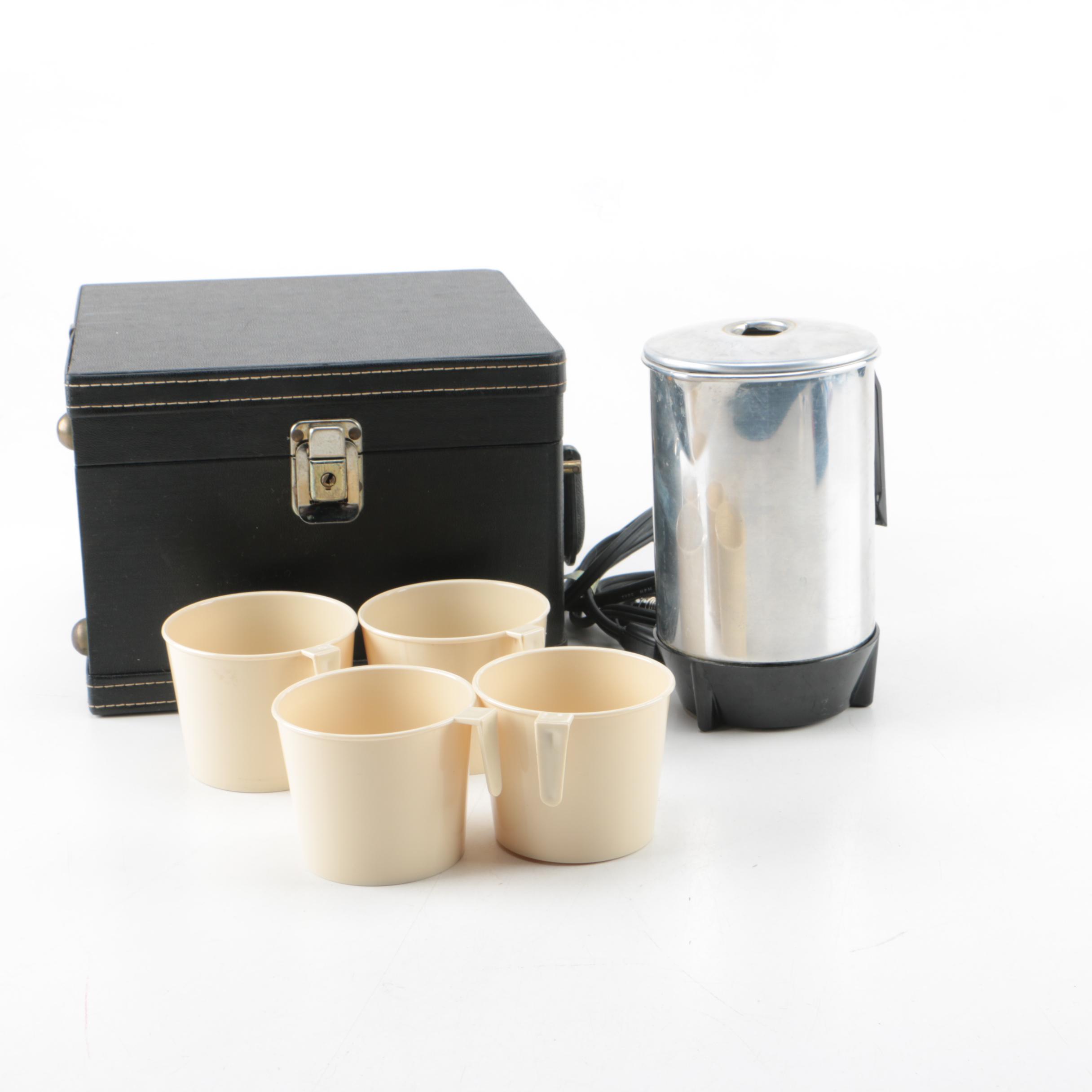 Trans World Creations Electric Kettle, Cups and Spoons, Circa 1960