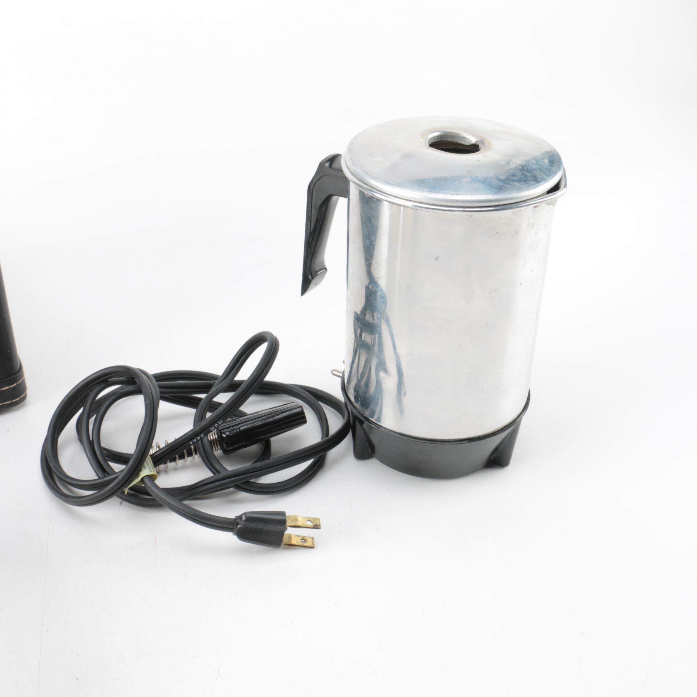 Trans World Creations Electric Kettle, Cups and Spoons, Circa 1960