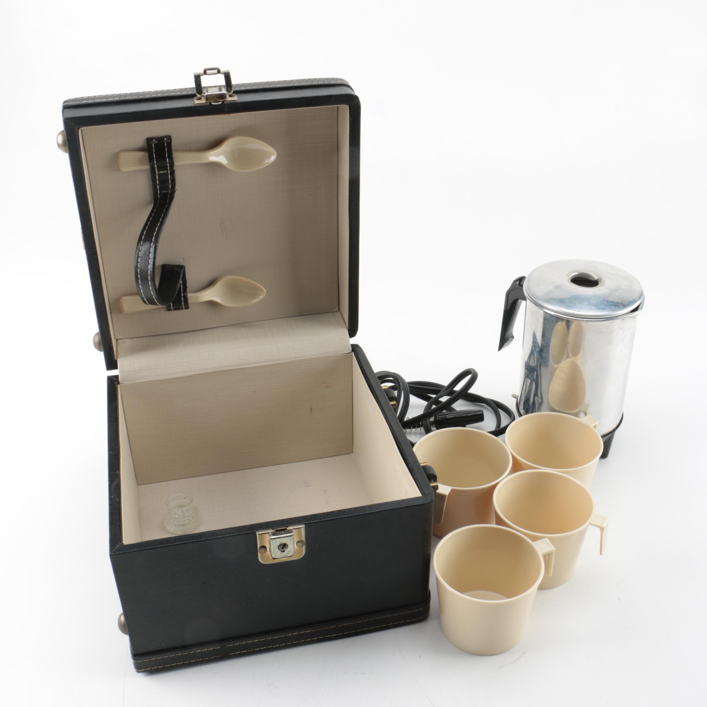 Trans World Creations Electric Kettle, Cups and Spoons, Circa 1960