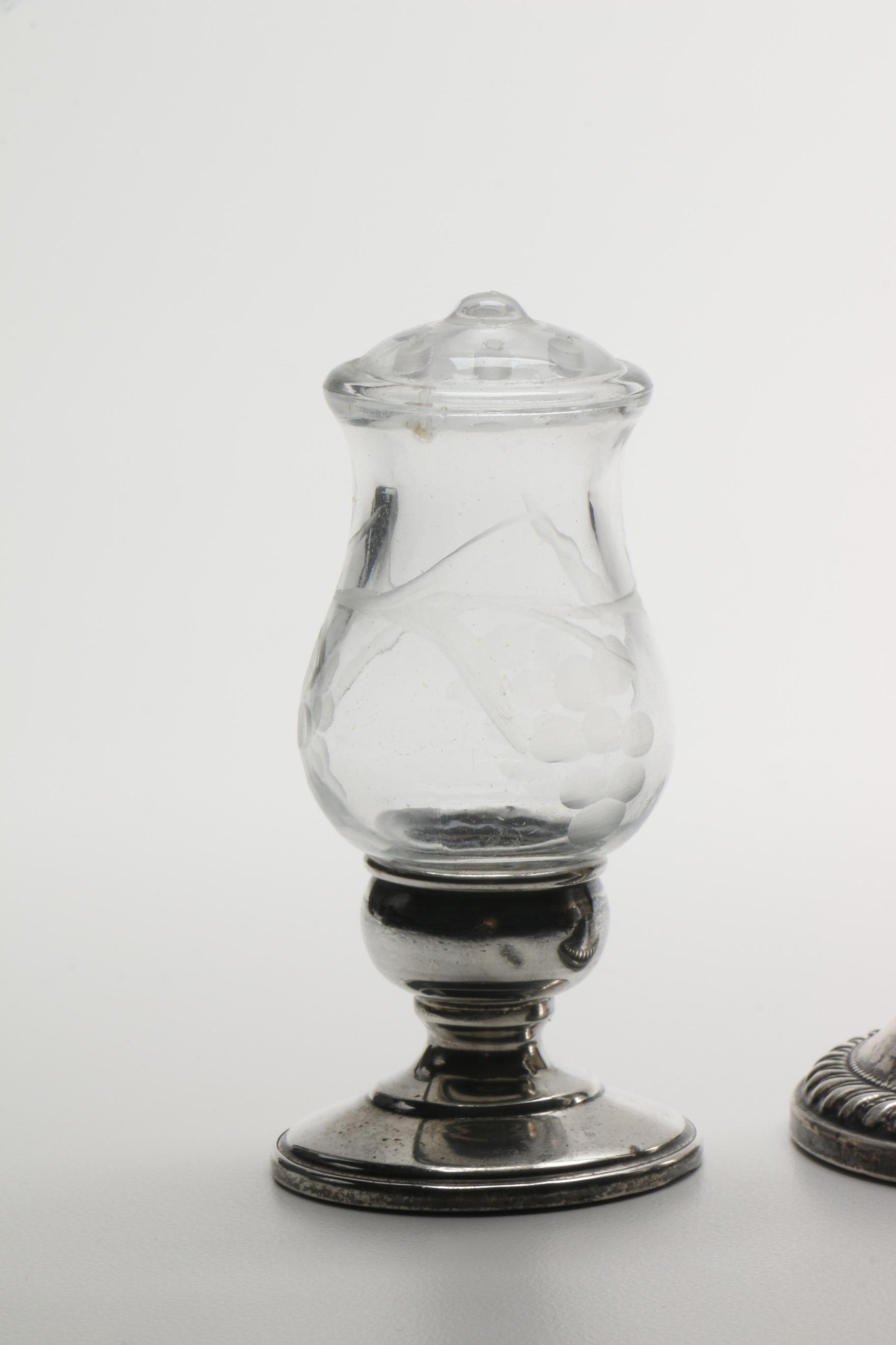 Duchin Creation and Other Weighted Sterling and Etched Crystal Shakers with Vase