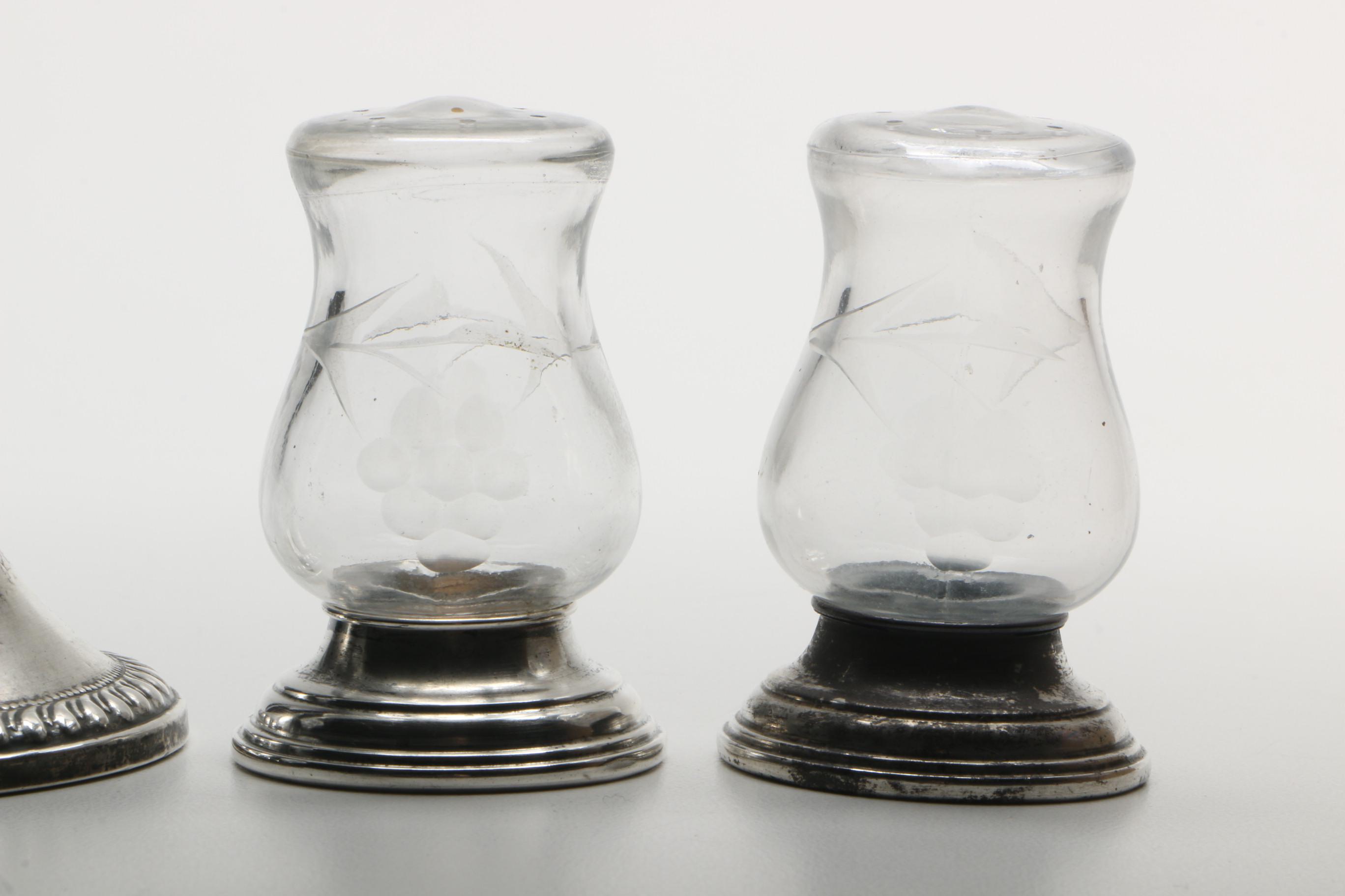 Duchin Creation and Other Weighted Sterling and Etched Crystal Shakers with Vase