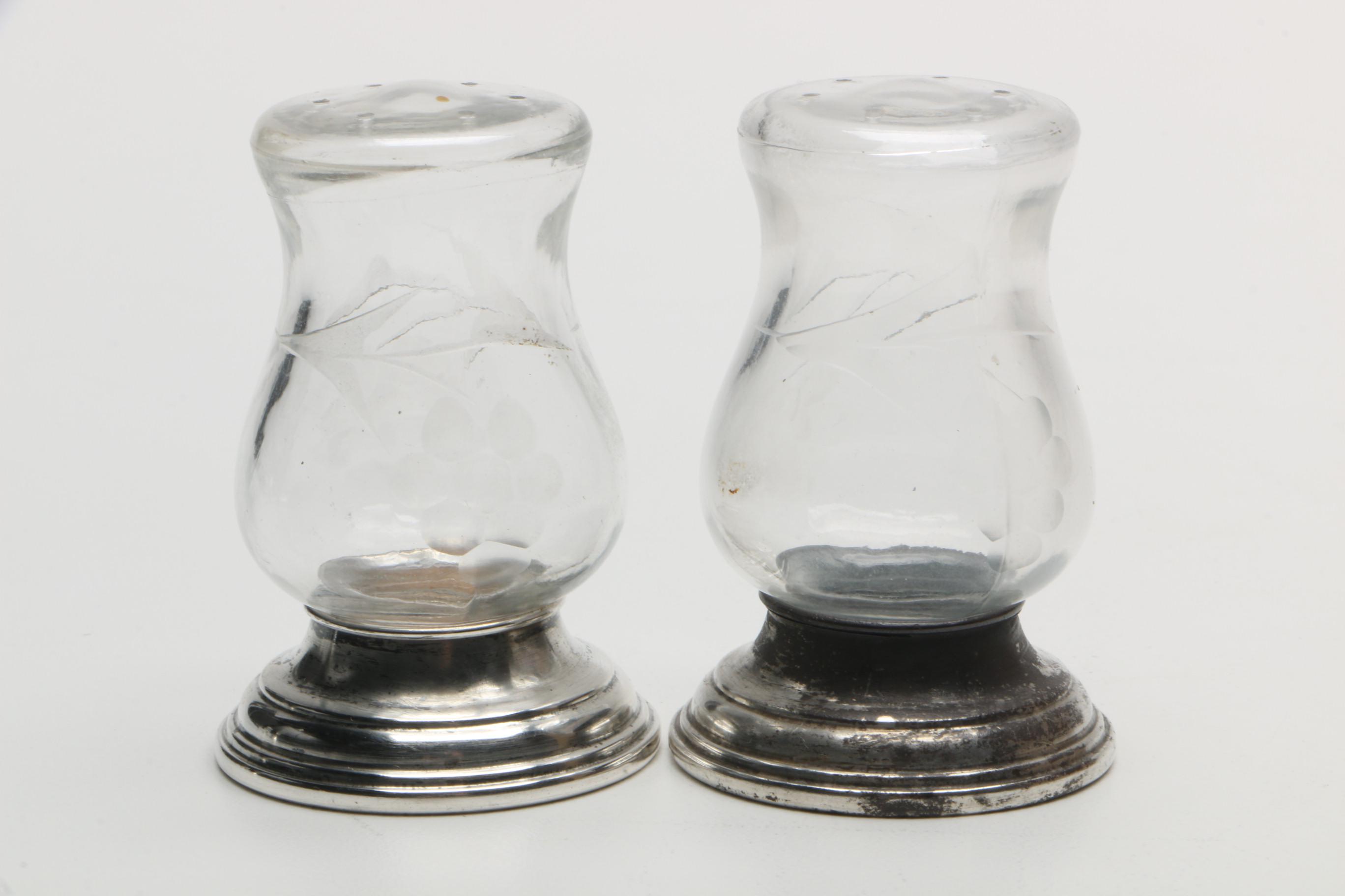 Duchin Creation and Other Weighted Sterling and Etched Crystal Shakers with Vase