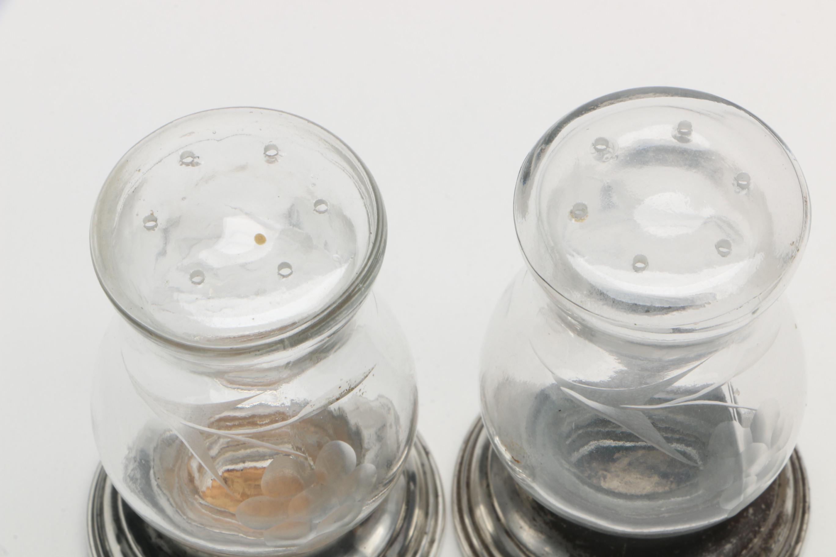 Duchin Creation and Other Weighted Sterling and Etched Crystal Shakers with Vase