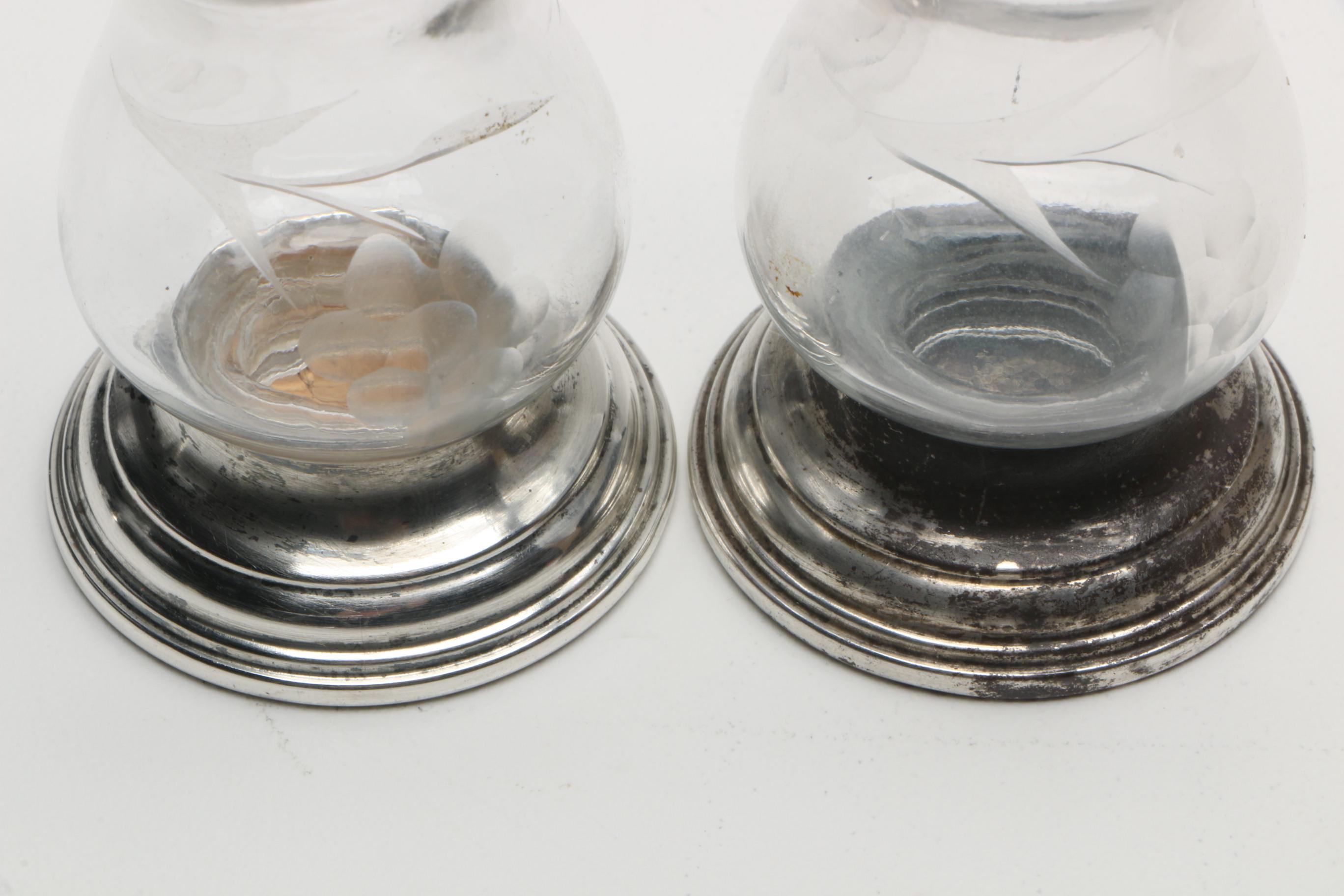 Duchin Creation and Other Weighted Sterling and Etched Crystal Shakers with Vase