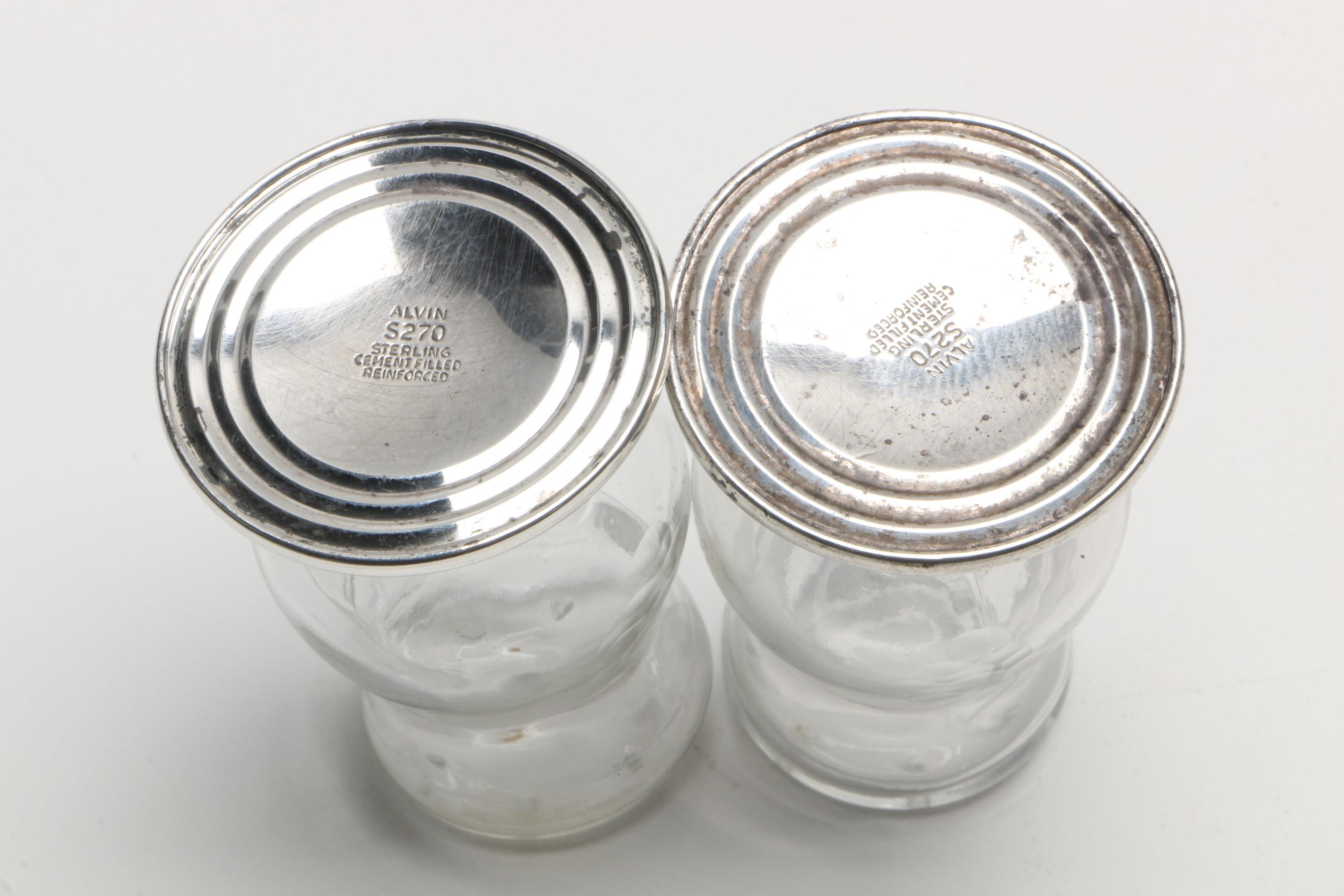 Duchin Creation and Other Weighted Sterling and Etched Crystal Shakers with Vase