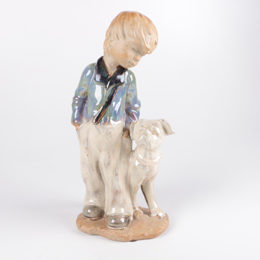 Ceramic Statuette of Boy and Dog