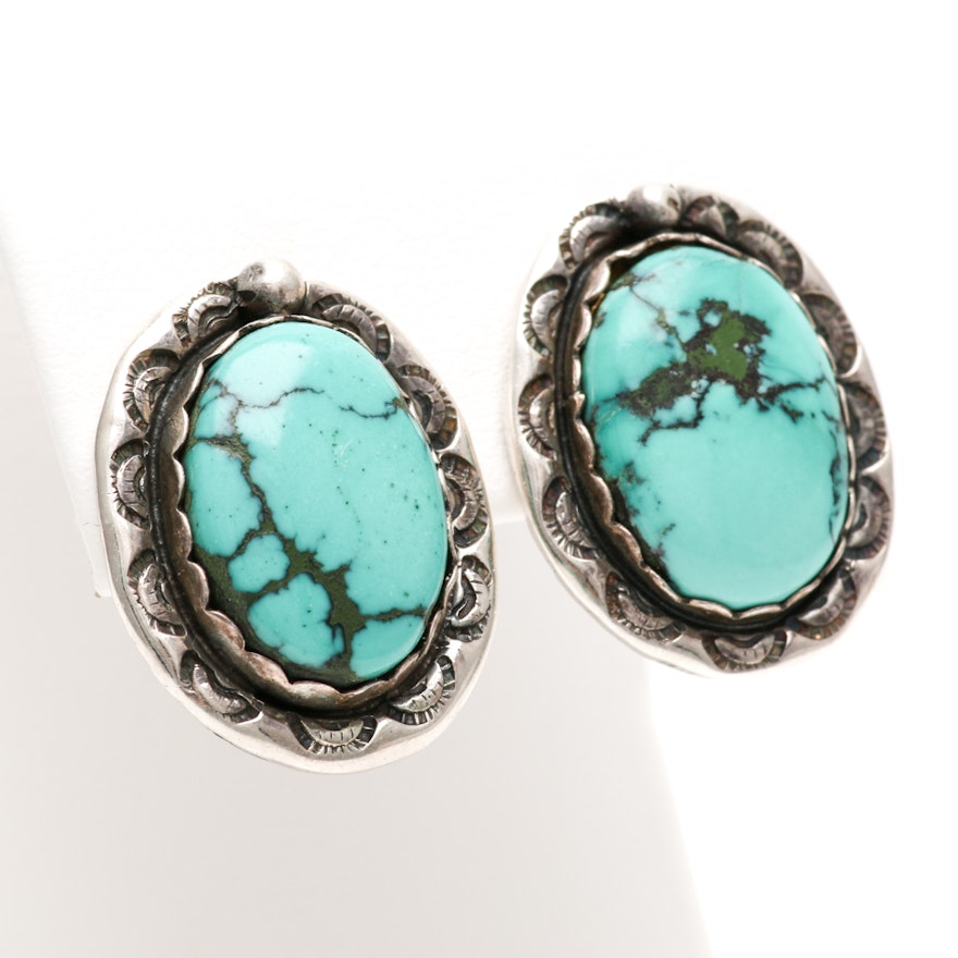 Ella Cowboy Navajo Sterling Silver Turquoise Earrings