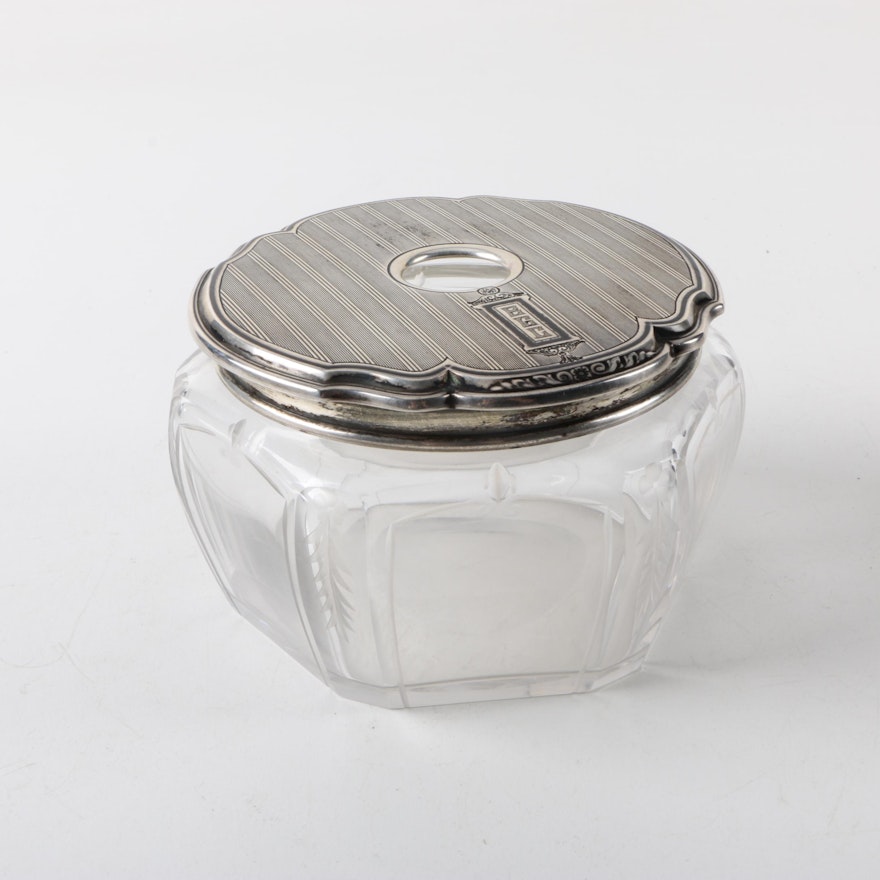 Vintage Wm. B. Kerr & Co. Glass Vanity Powder Jar with Sterling Silver Lid