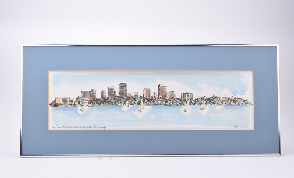 Robert E. Kennedy Watercolor on Board Boston Skyline