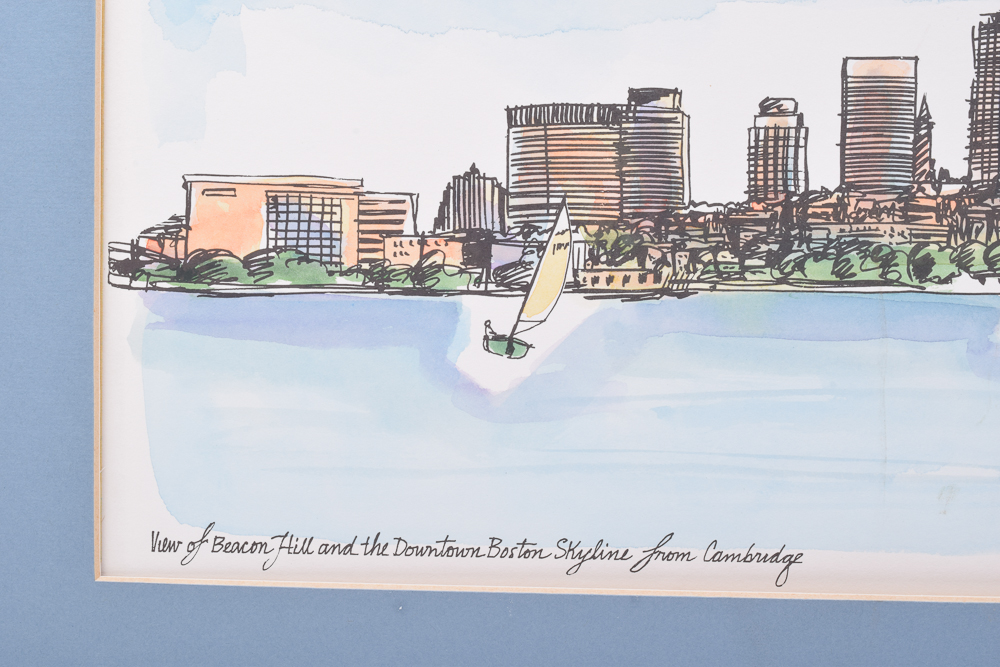 Robert E. Kennedy Watercolor on Board Boston Skyline