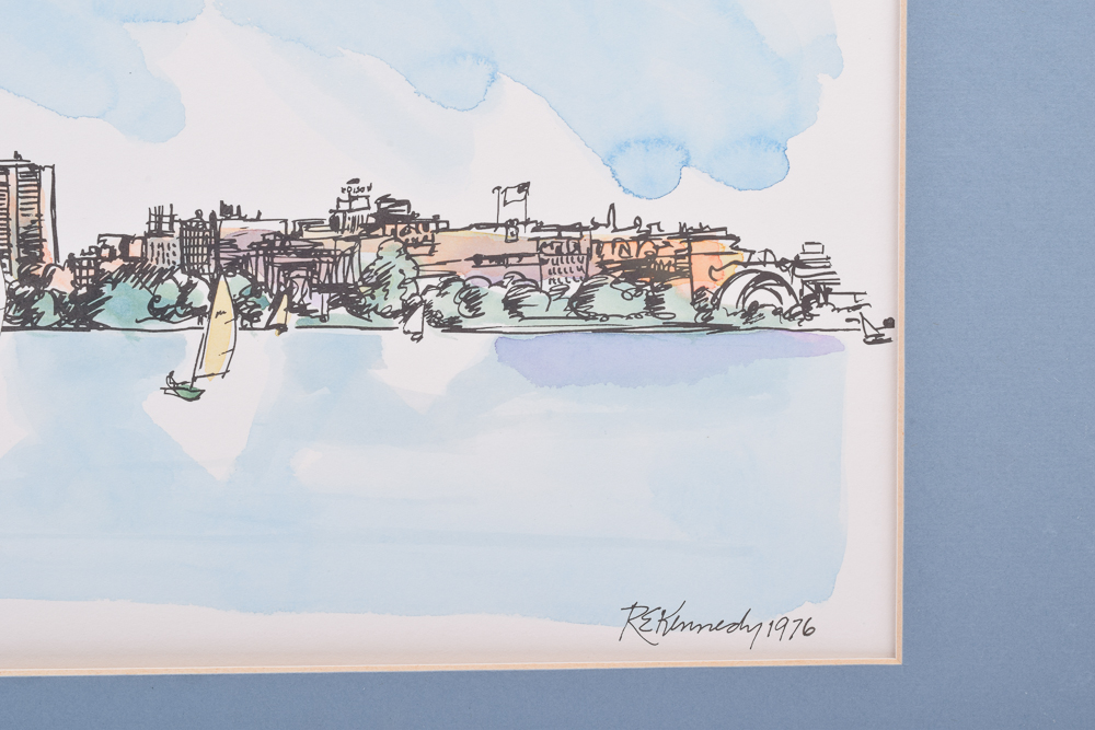 Robert E. Kennedy Watercolor on Board Boston Skyline