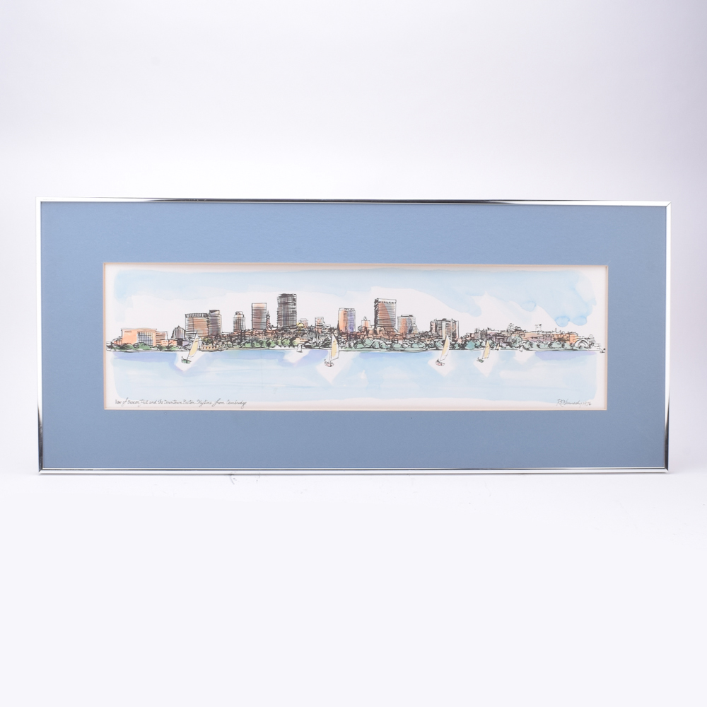 Robert E. Kennedy Watercolor on Board Boston Skyline
