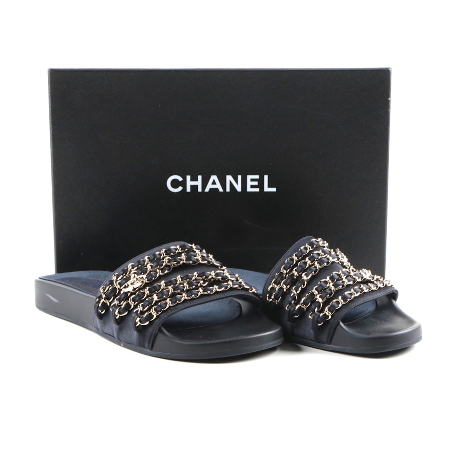 Women's Chanel Marine Blue Slide Sandals