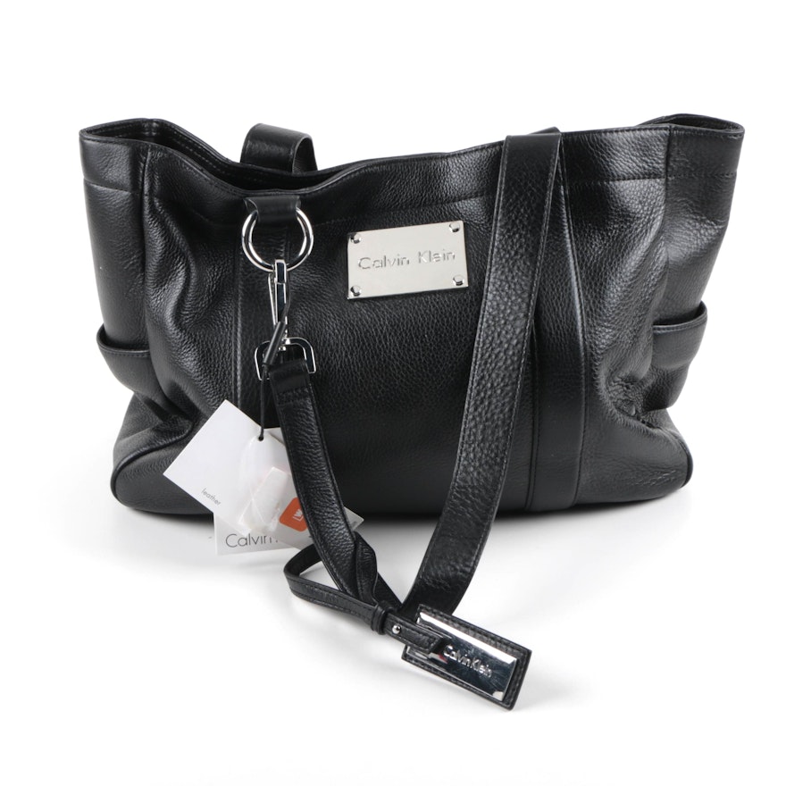 Calvin Klein Black Pebble Grain Leather Shoulder Bag