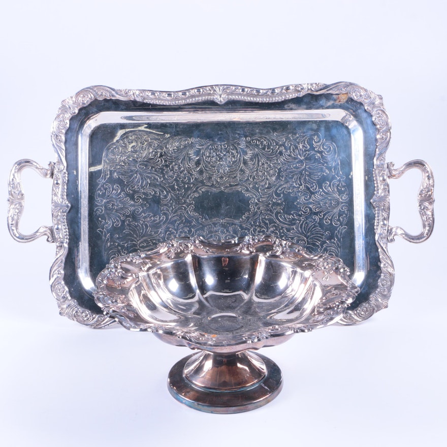 PRIORITY- Towle "Old Master" Silver Plate Compote with Sheridan Serving Tray