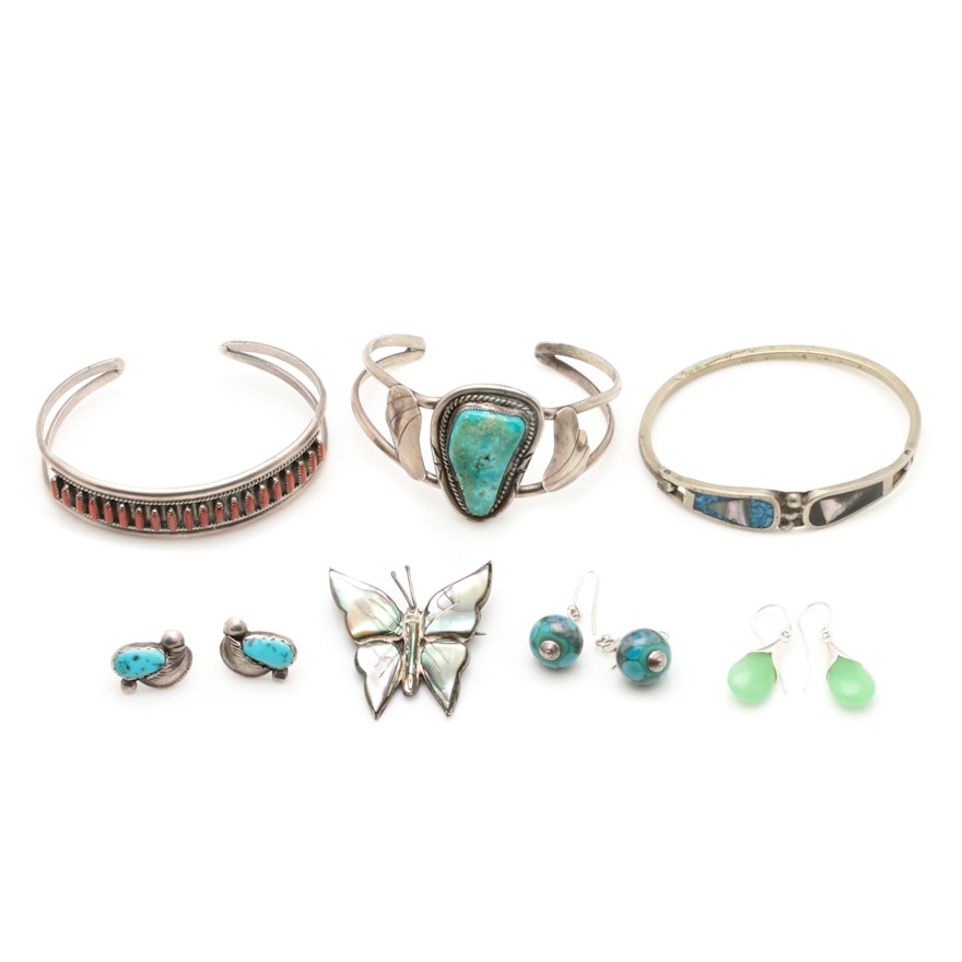 Sterling Silver Jewelry Including Mexican Silver and Abalone