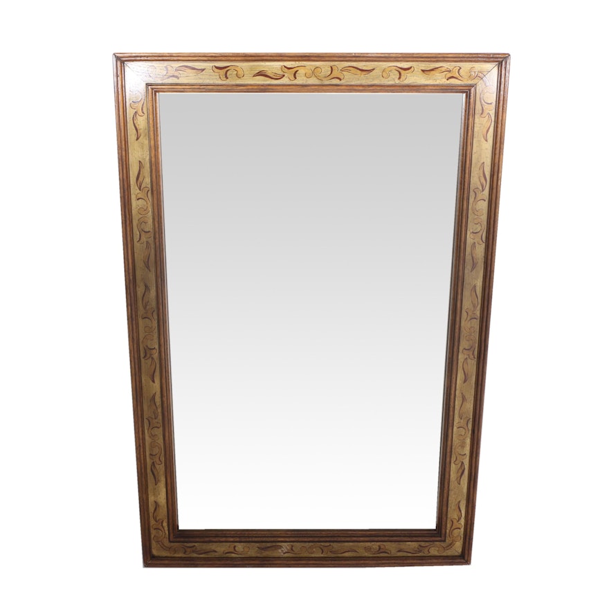 Wood Framed Wall Mirror with Patterned Border