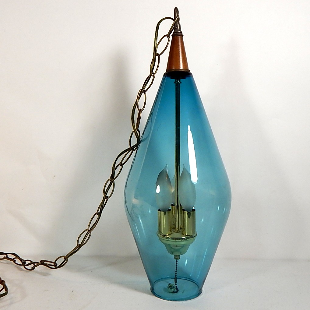 Mid Century Modern Blue Glass Pendant Lamp