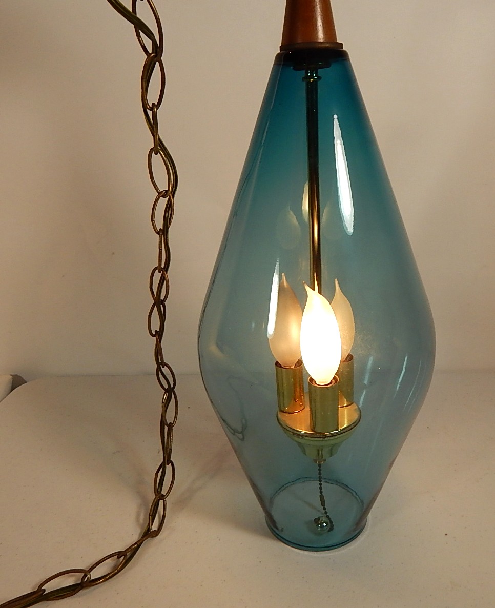Mid Century Modern Blue Glass Pendant Lamp