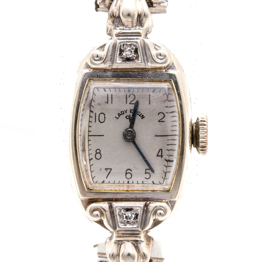 Lady Elgin 14K White Gold Diamond Wristwatch