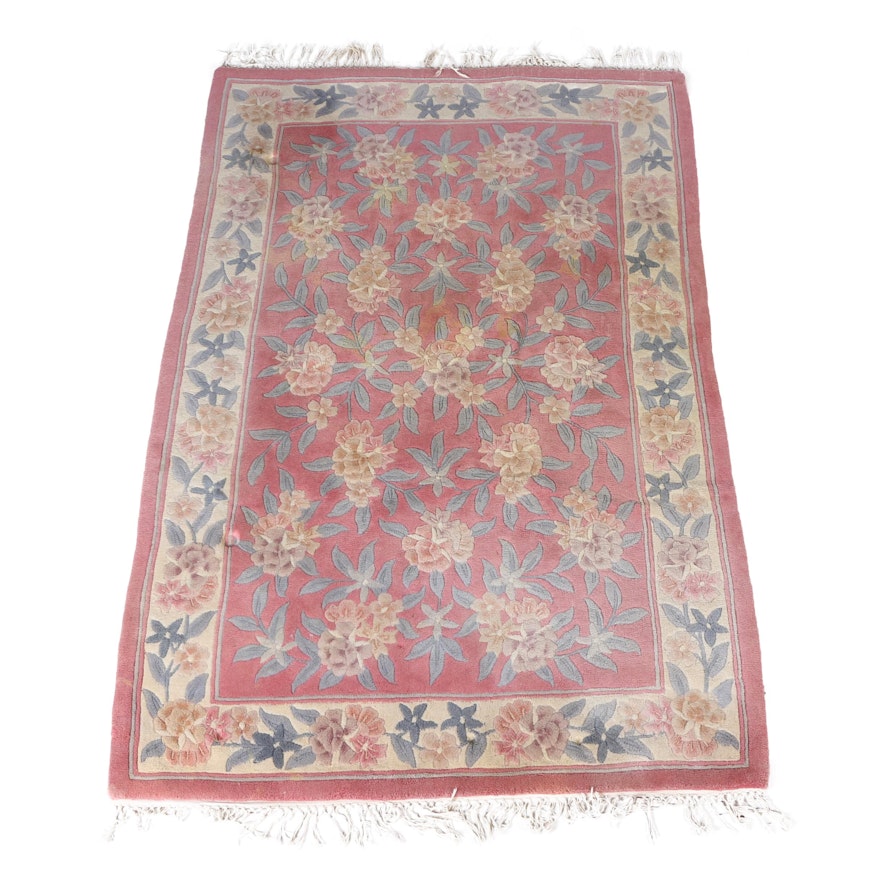 Hand-Tufted and Carved Chinese Floral Area Rug