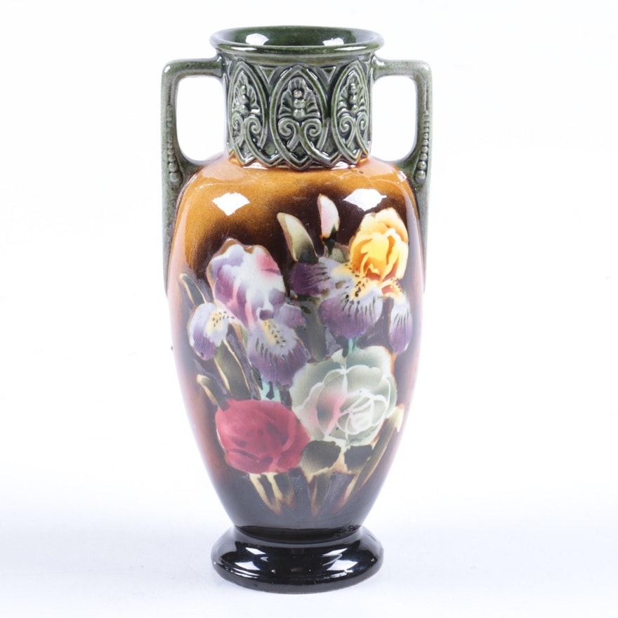 Czechoslovakian Floral Themed Ceramic Vase