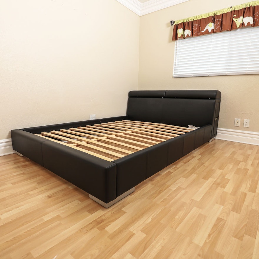 Black Upholstered Queen-Size Bed Frame