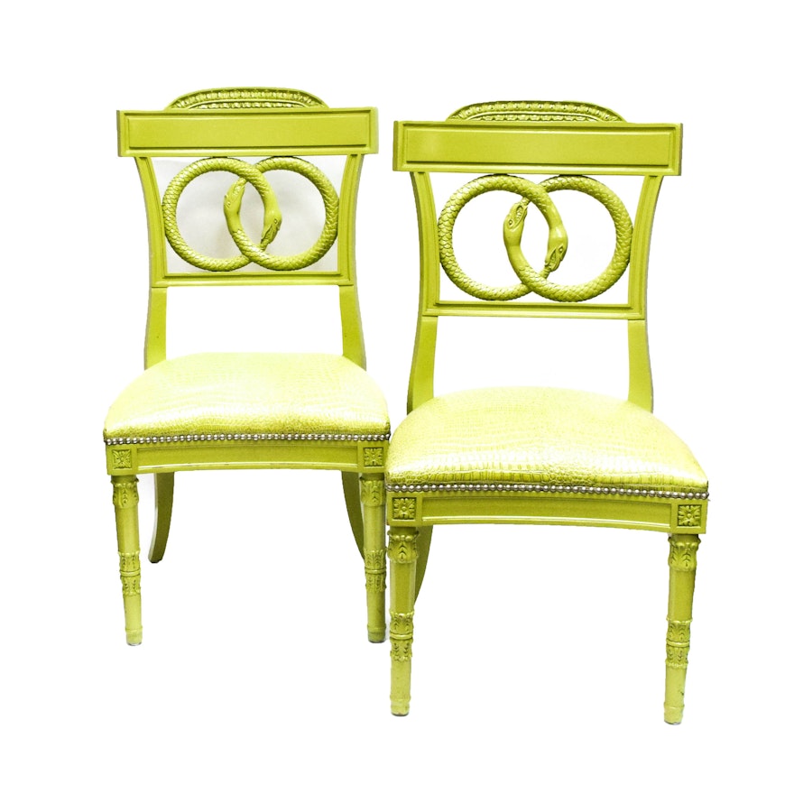 Pair of Painted Chartreuse Regency Style Chairs