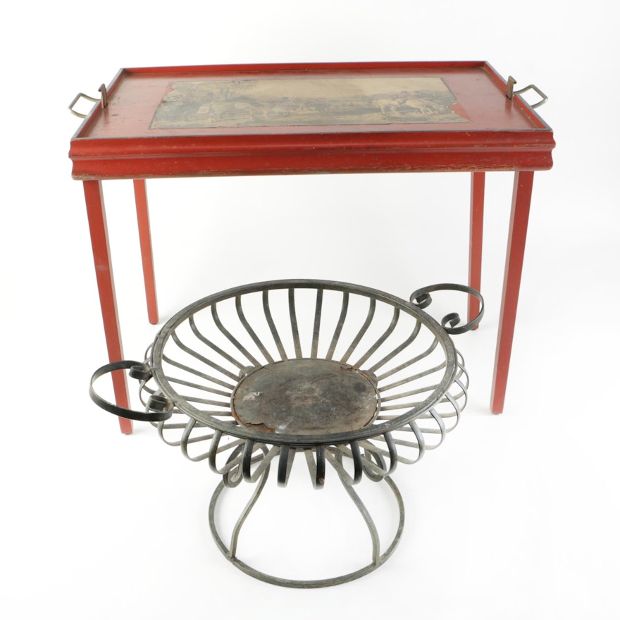 Tray Table and Metal Compote