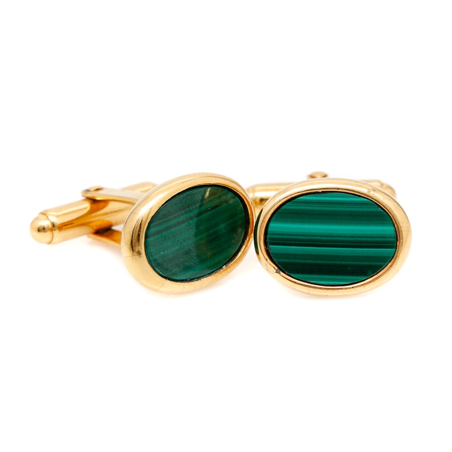 Christian Dior Gold Tone Malachite Cufflinks