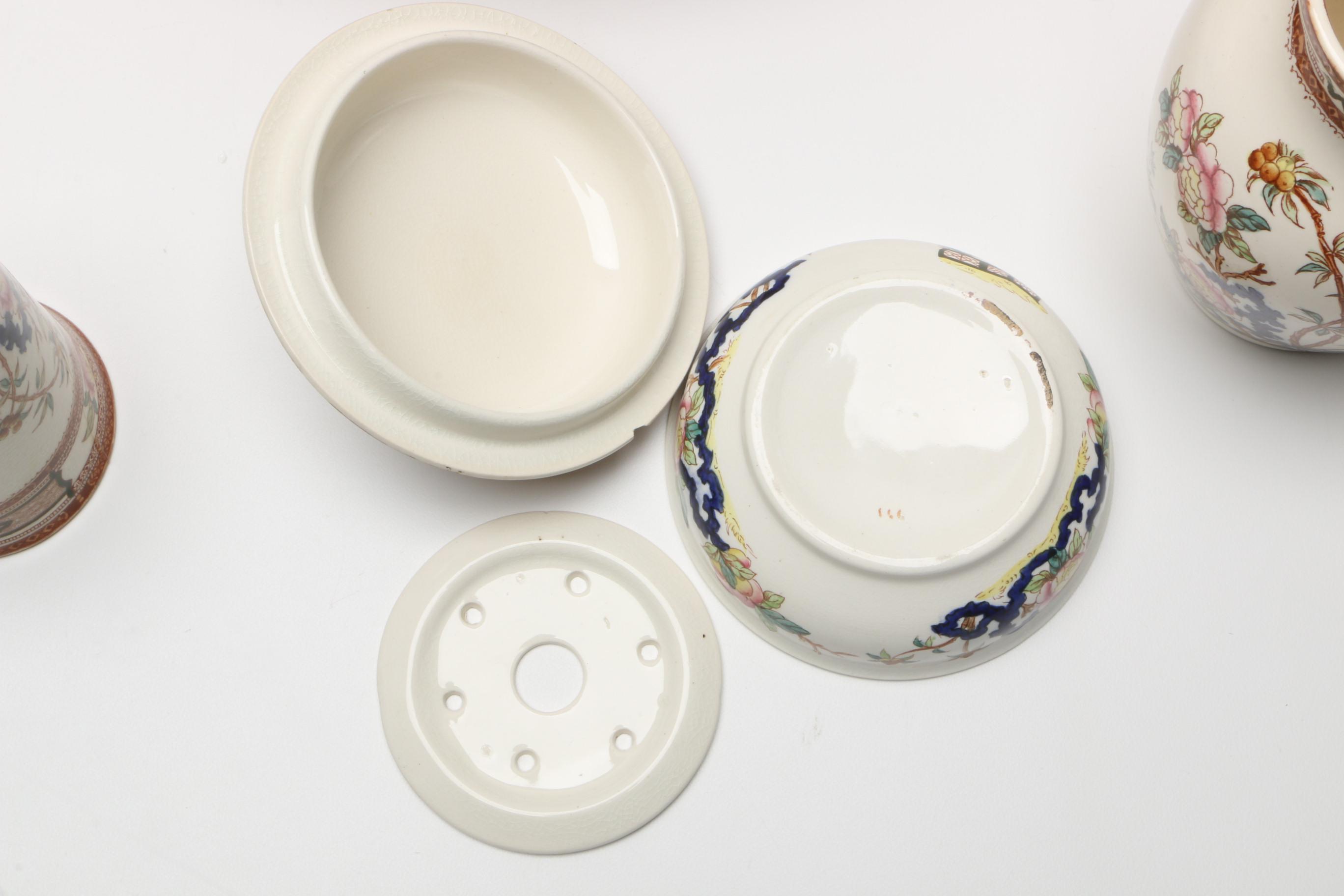 Antique Furnivals "Cashmere" Pitcher, Basin, and Shaving Set